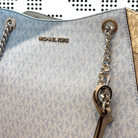Michael Kors Jet Set LG Color-Block Signature Logo Shoulder Bag Light Sky Multi - Picture 8 of 11